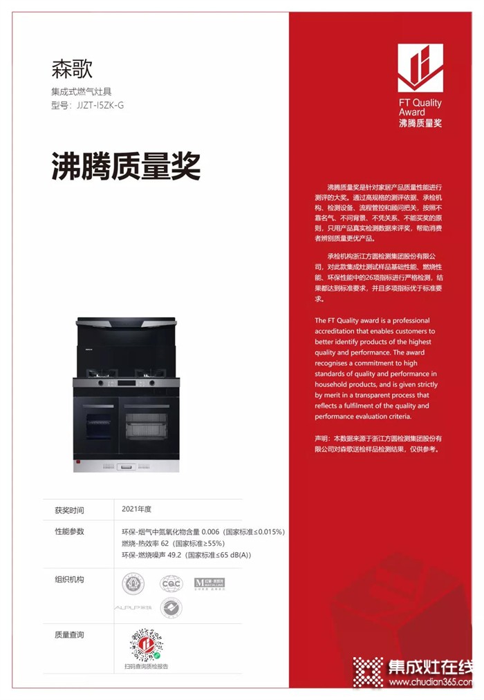 蓄勢賦能 精工高品 森歌i5獨(dú)立蒸烤集成灶以引領(lǐng)之姿極速斬獲沸騰質(zhì)量獎！